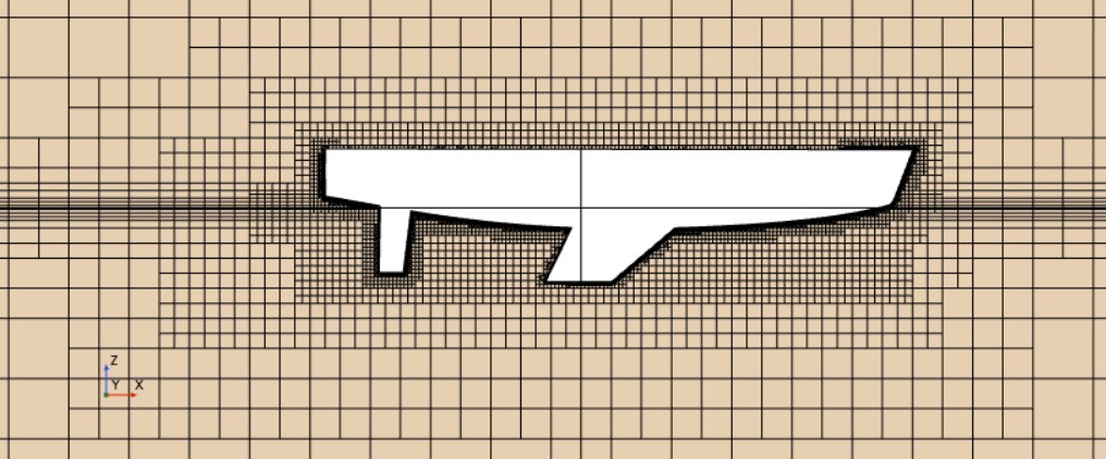 Side view of the SYSSER hull computational mesh
