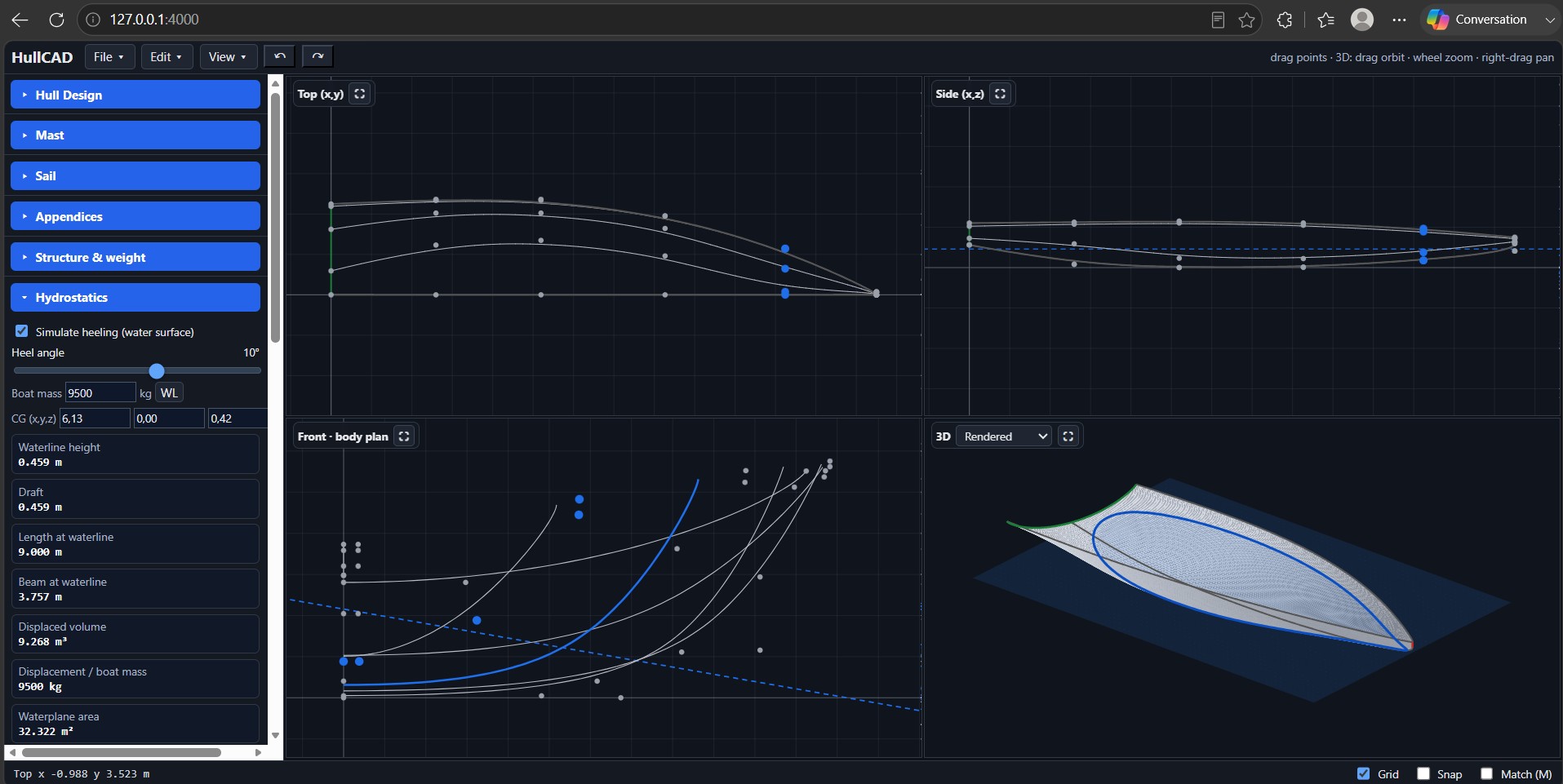 HullCAD yacht design software interface